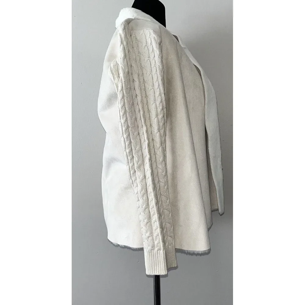 Gaby Eden Faux Fur Suede Open Front Cardigan Sweater Ivory Size‎ Medium Jacket